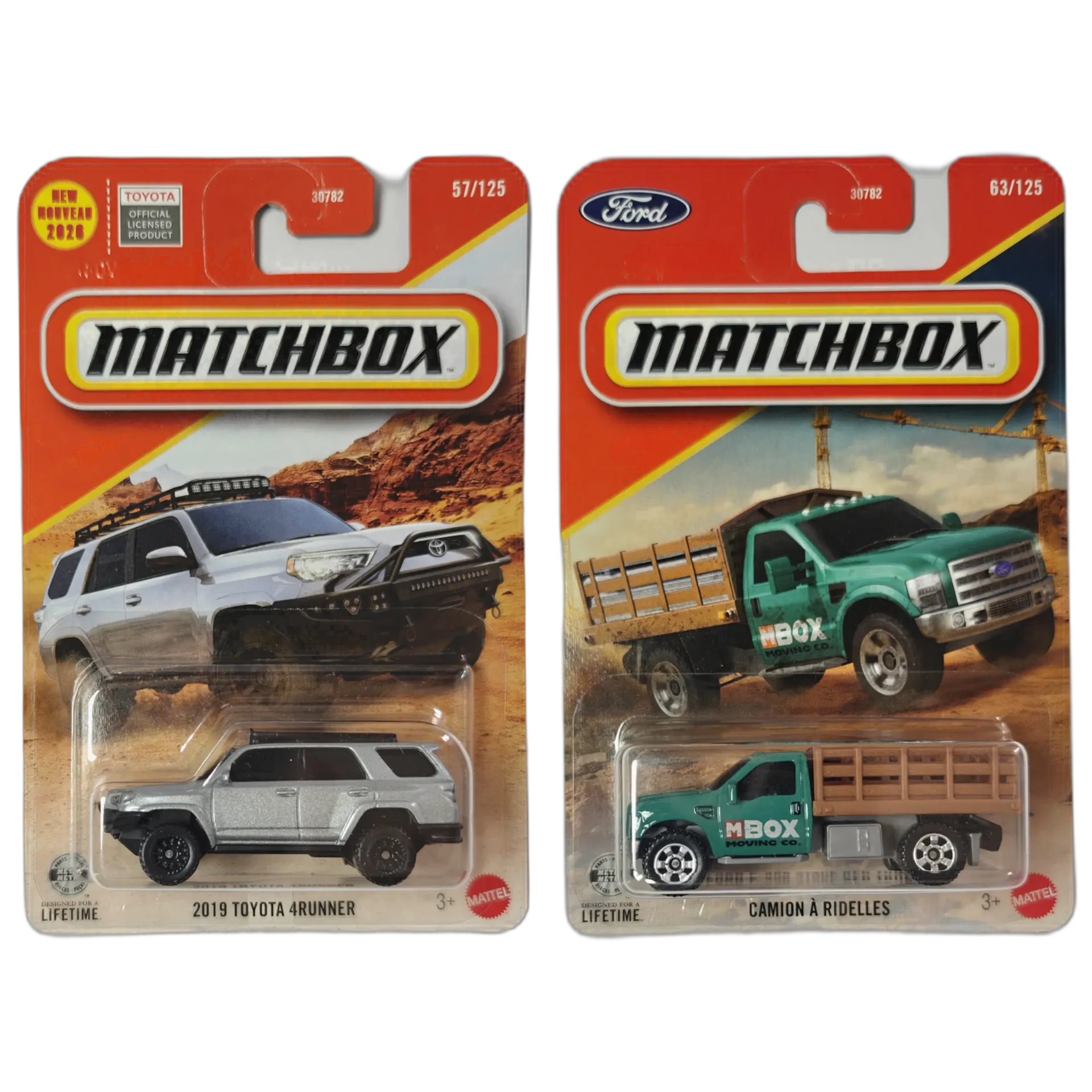 2019 Toyota 4Runner & Ford F-350 Stake Bed Truck - Matchbox 1:64 Scale Diecast Car Combo