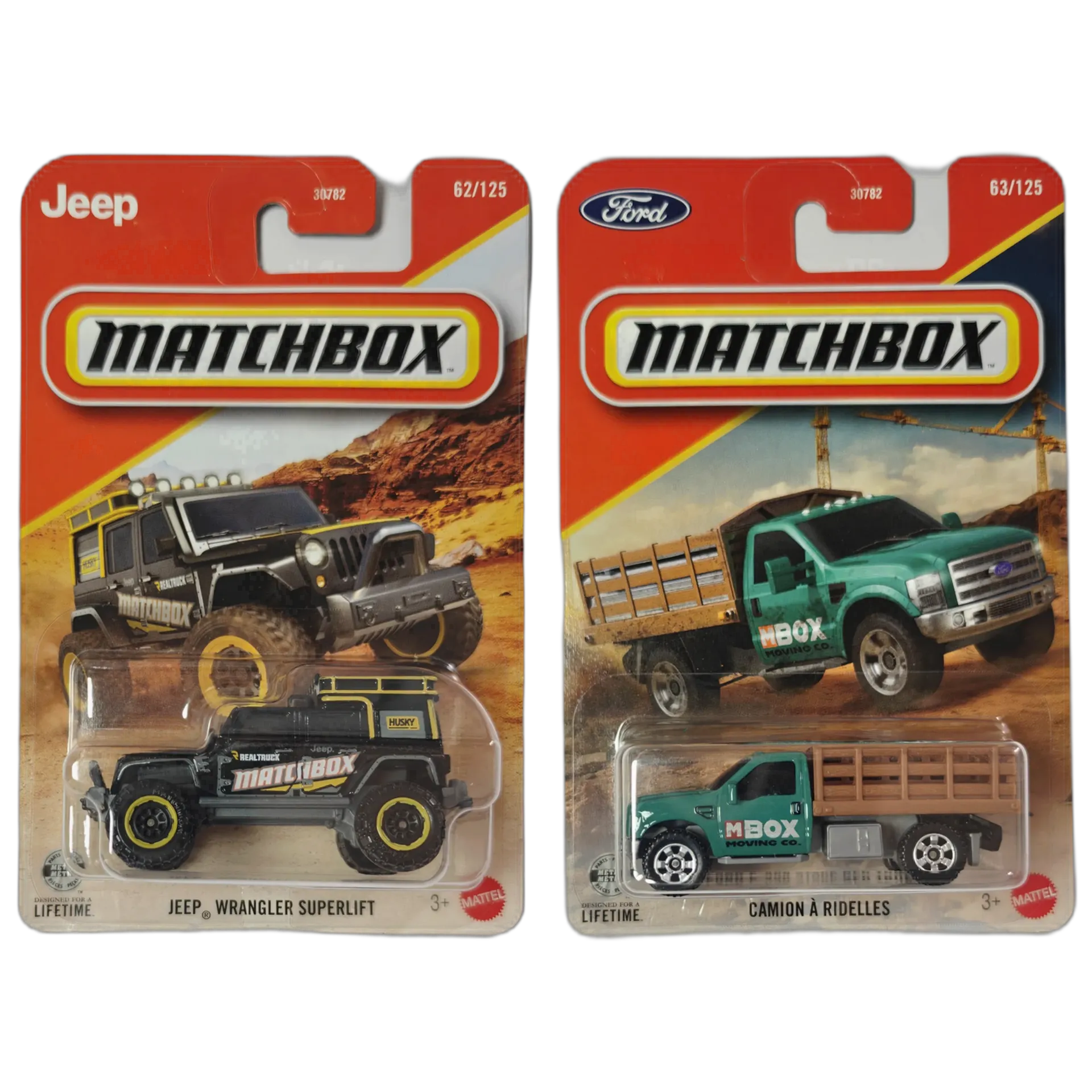 Jeep Wrangler Superlift & Ford F-350 Stake Bed Truck - Matchbox 1:64 Scale Diecast Car Combo