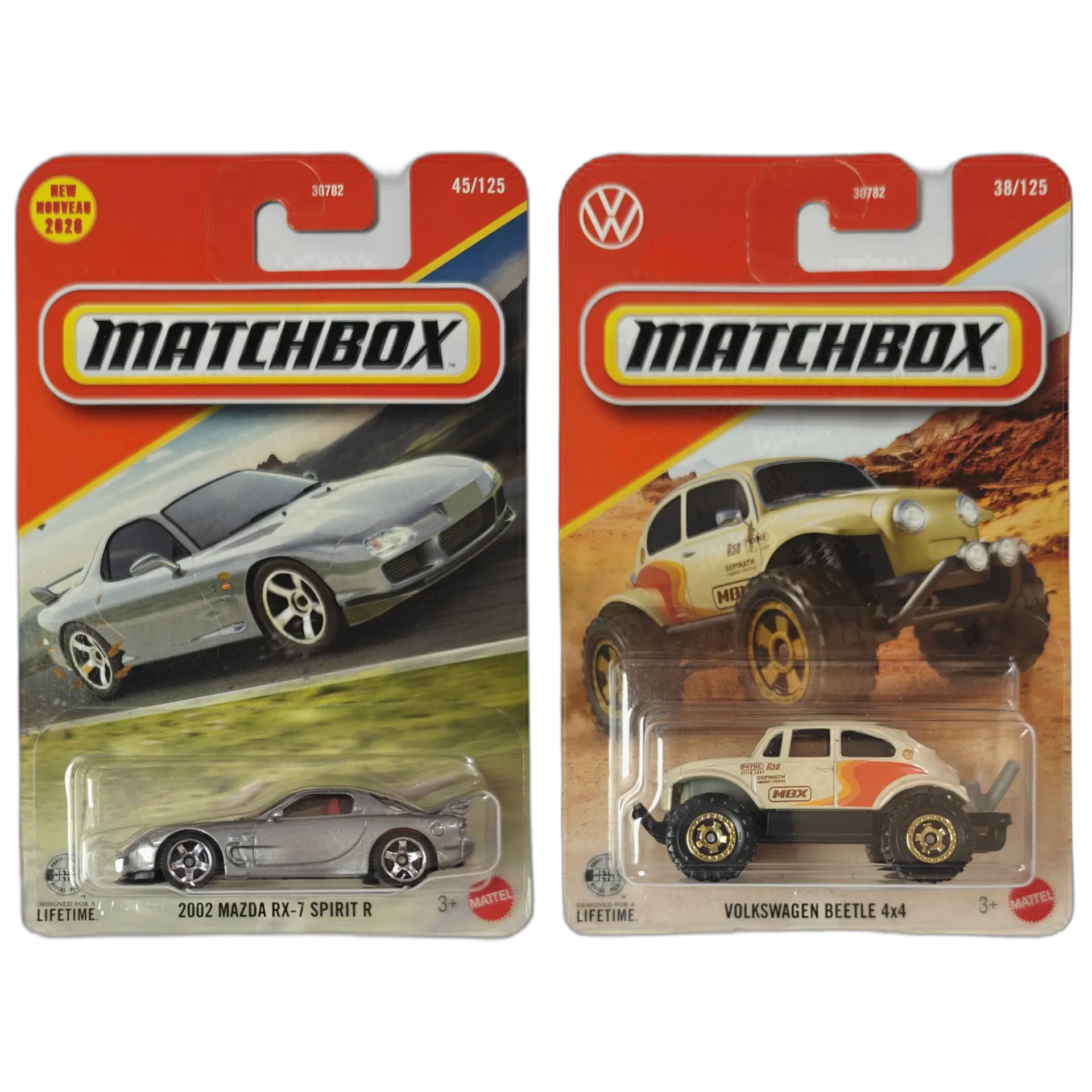 2002 Mazda RX-7 Spirit R & Volkswagen Beetle 4x4 - Matchbox 1:64 Scale Diecast Car Combo