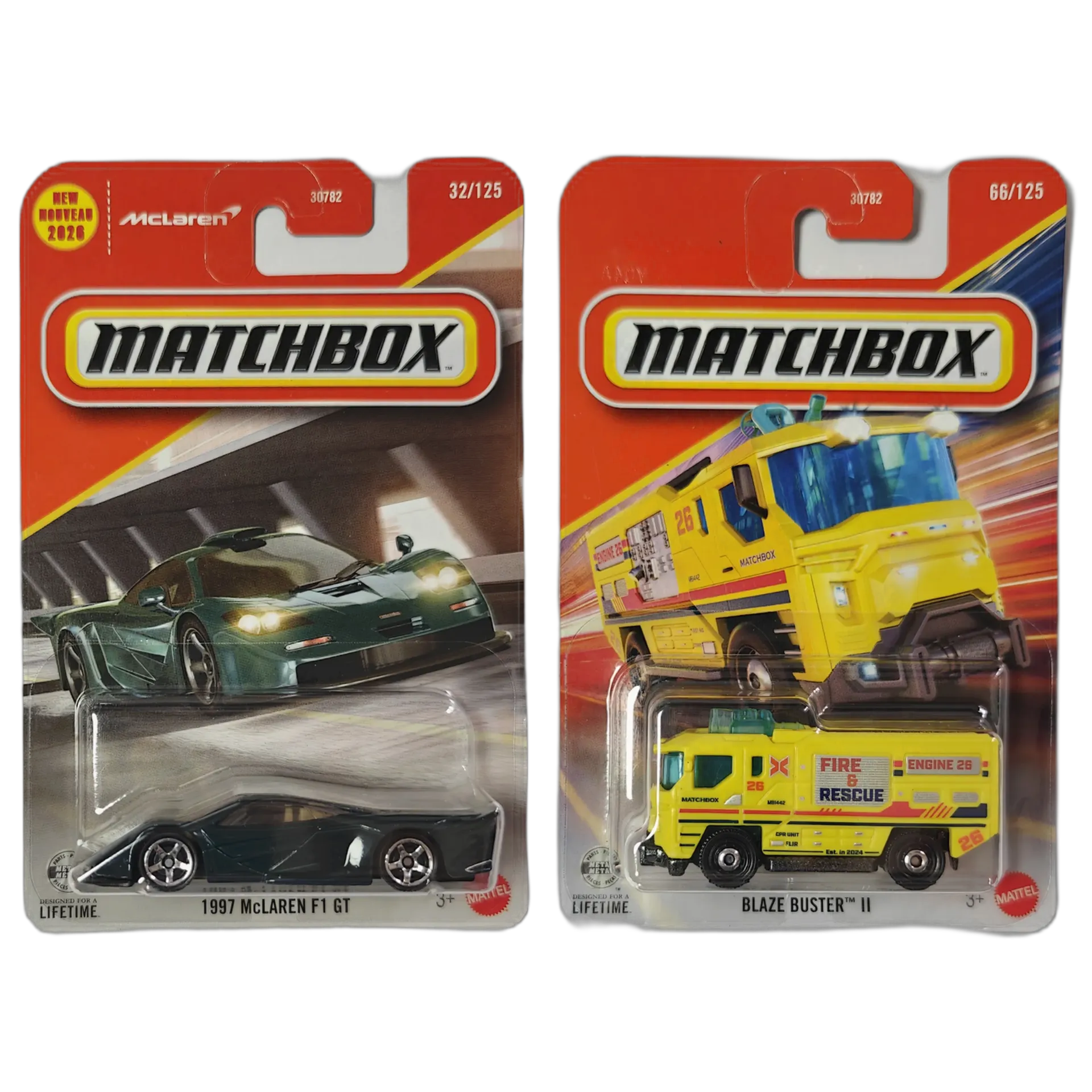 1997 McLAREN F1 GT & Blaze Buster II - Matchbox 1:64 Scale Diecast Car Combo