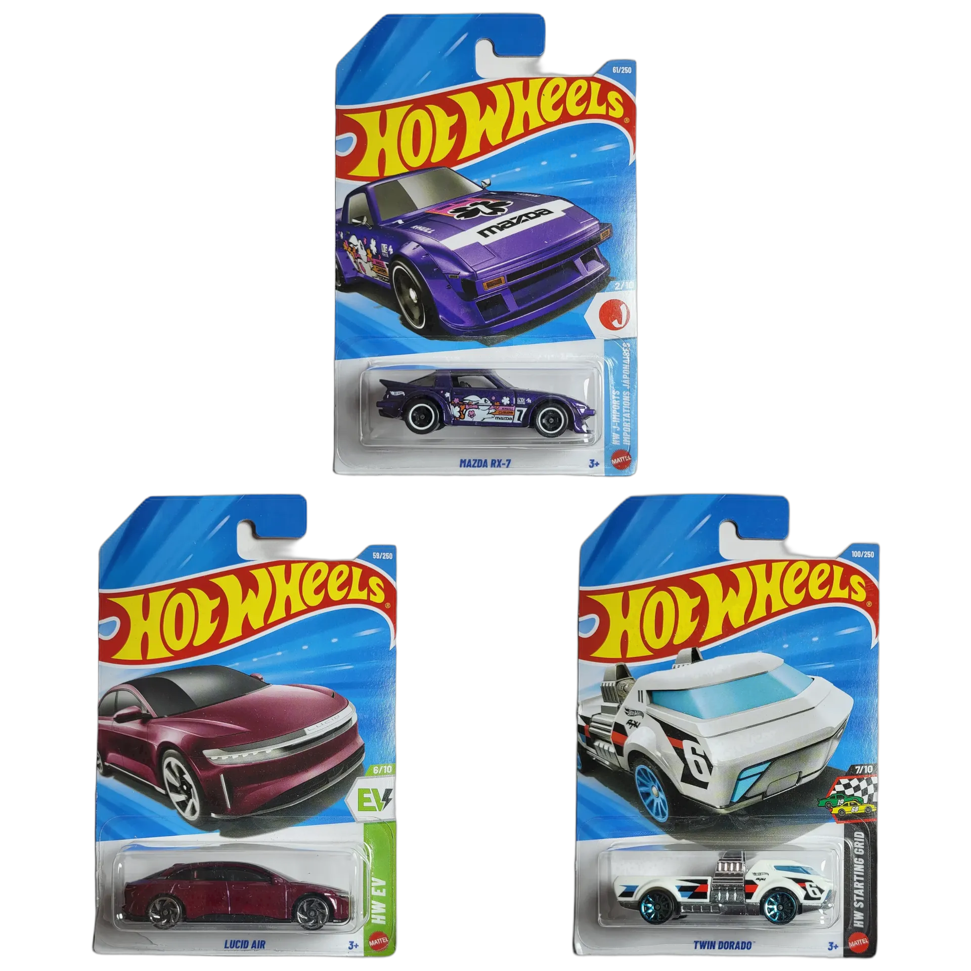 Hot Wheels Mazda RX-7 & Lucid Air & Twin Dorado - 1:64 Scale Diecast Car