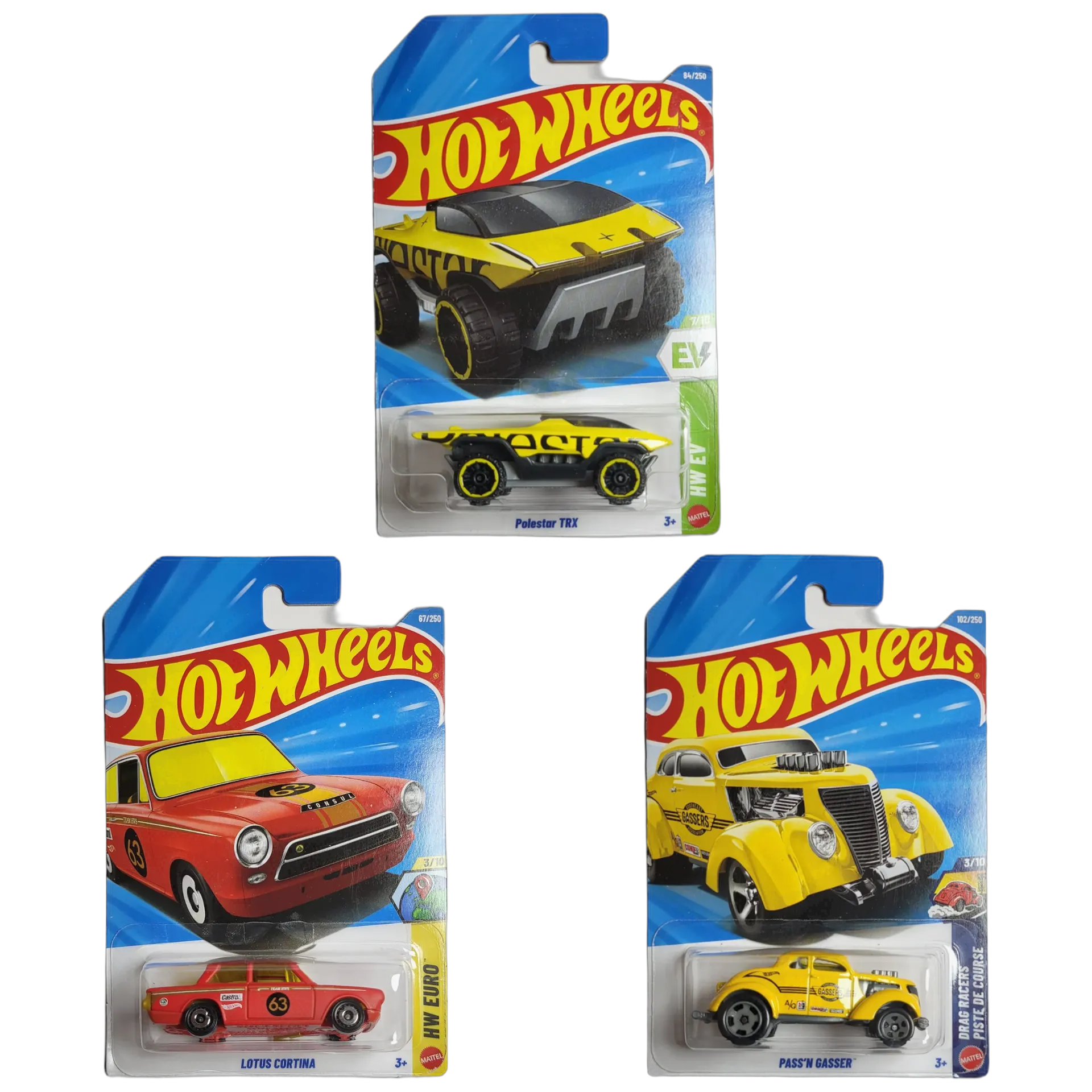 Hot Wheels Polestar TRX & Lotus Cortina & Pass'N Gasser - 1:64 Scale Diecast Car