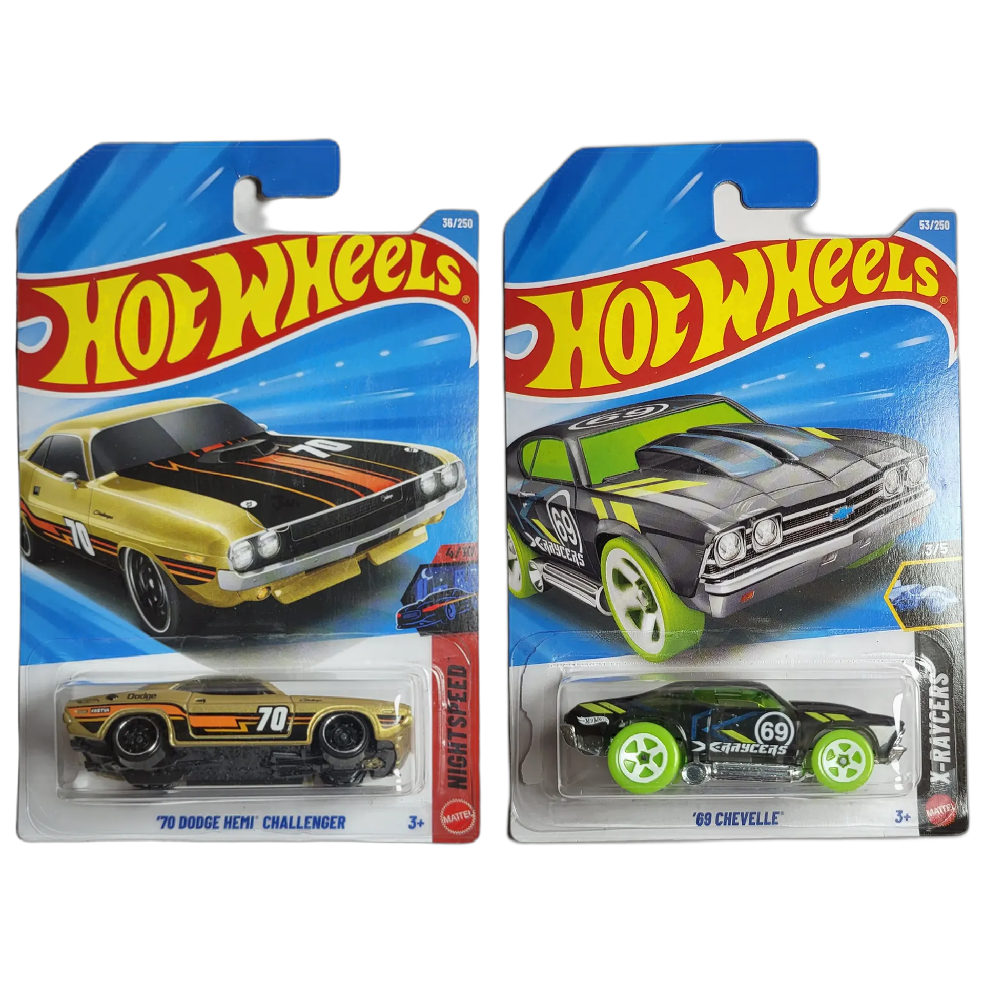 Hot Wheels 70 Dodge Hemi Challenger & 69 Chevelle - 1:64 Scale Diecast Car