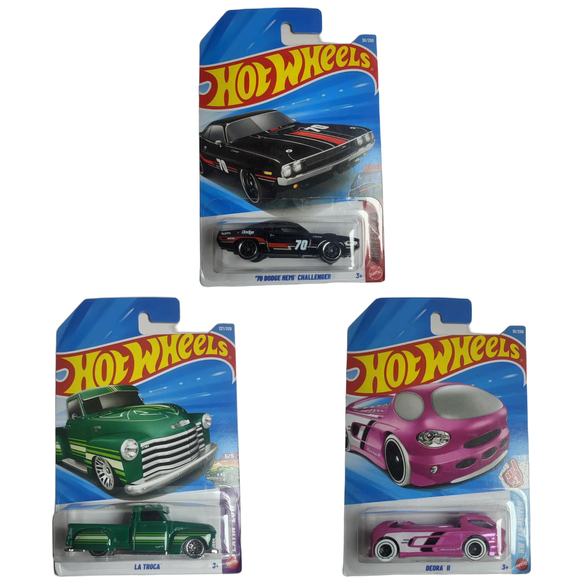 Hot Wheels 70 Dodge Hemi Challenger & La Troca & Deora II