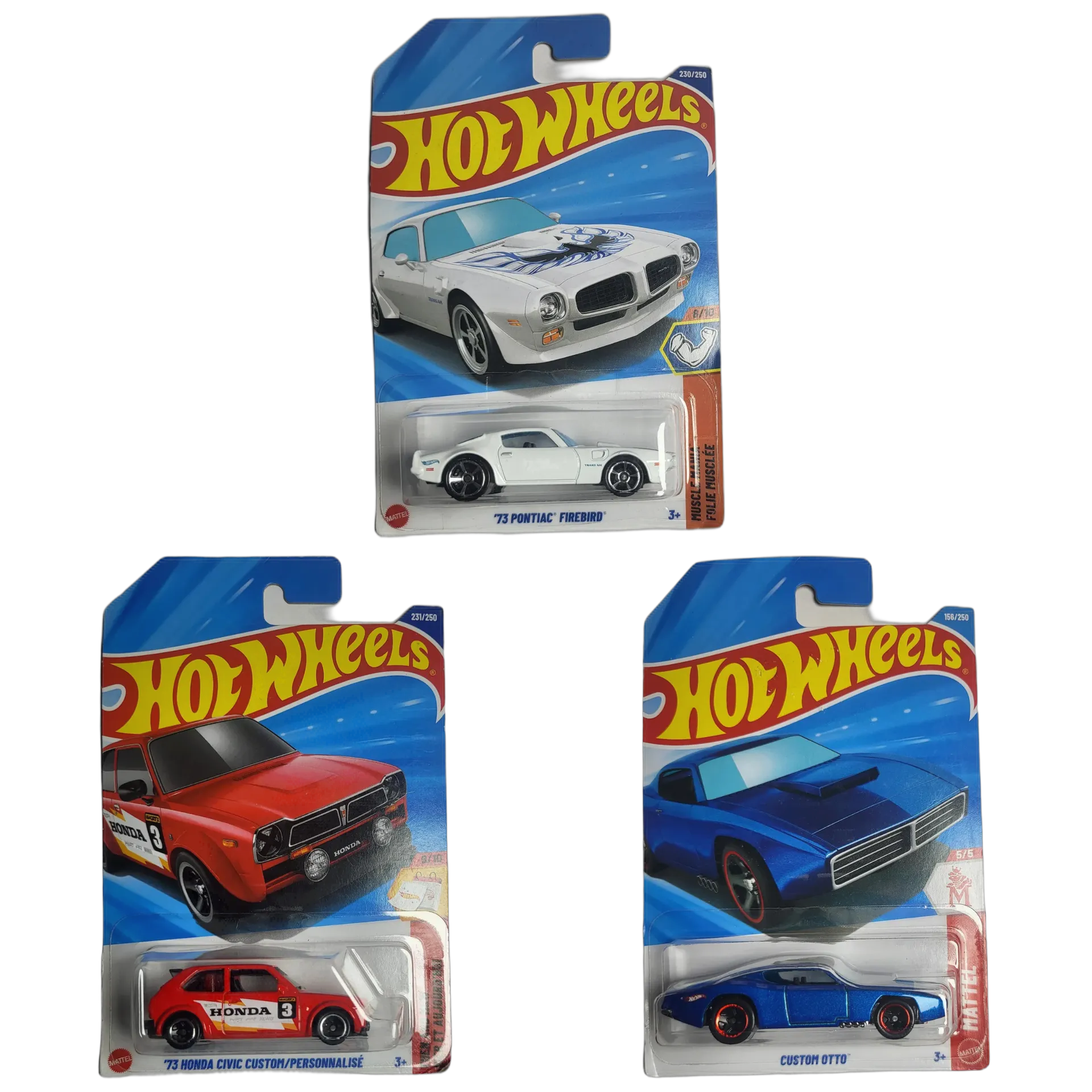 Hot Wheels 73 Pontiac Firebird & 73 Honda Civic Custom & Custom Otto