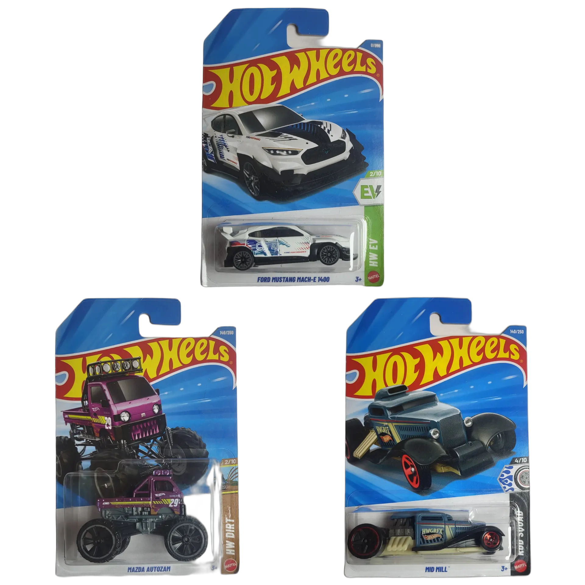 Hot Wheels Ford Mustang Mach-E 1400 & Mazda Autozam & Mid Mill - 1:64 Scale Diecast Car