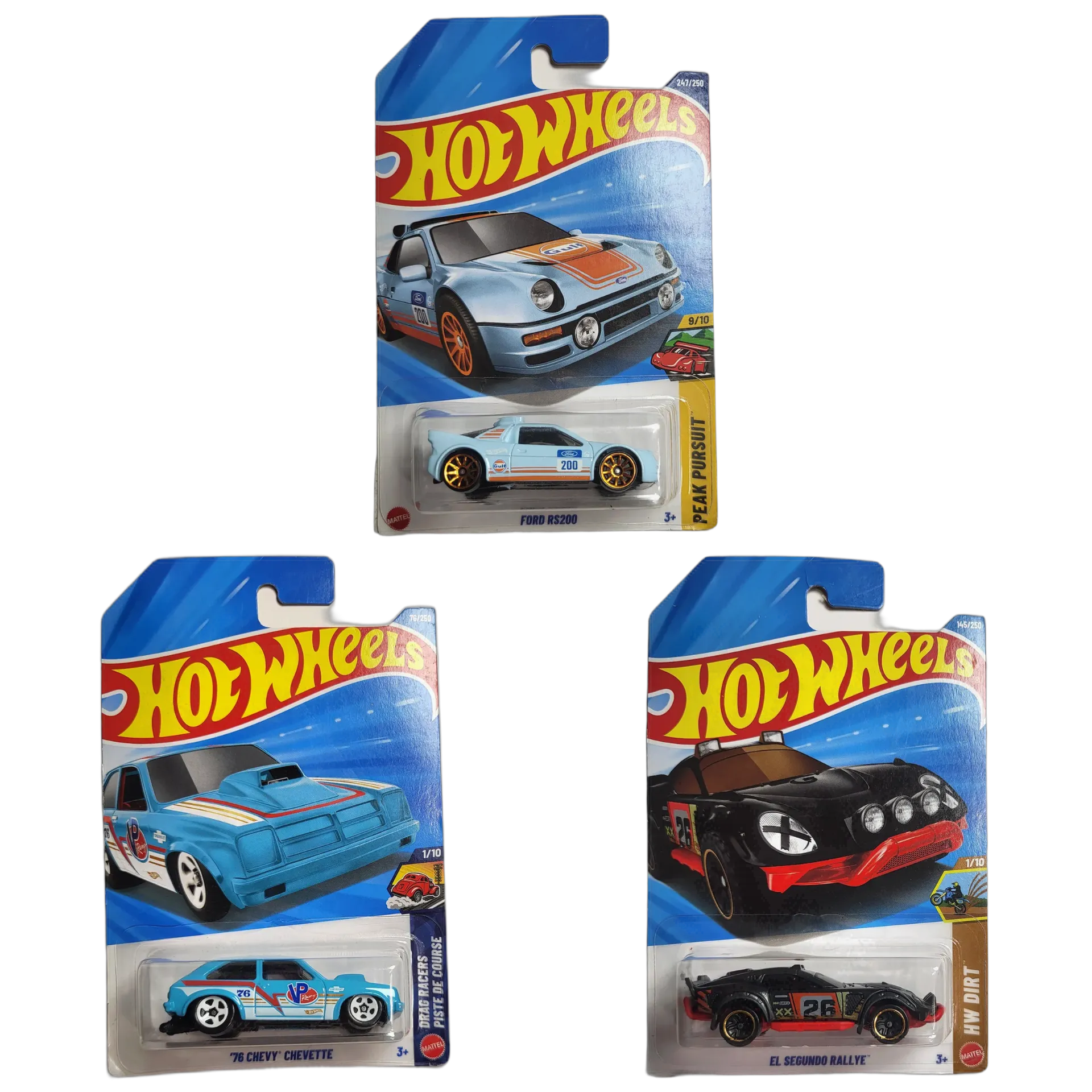 Hot Wheels Ford RS200 & 76 Chevy Chevette & EL Segundo Rallye - 1:64 Scale Diecast Car