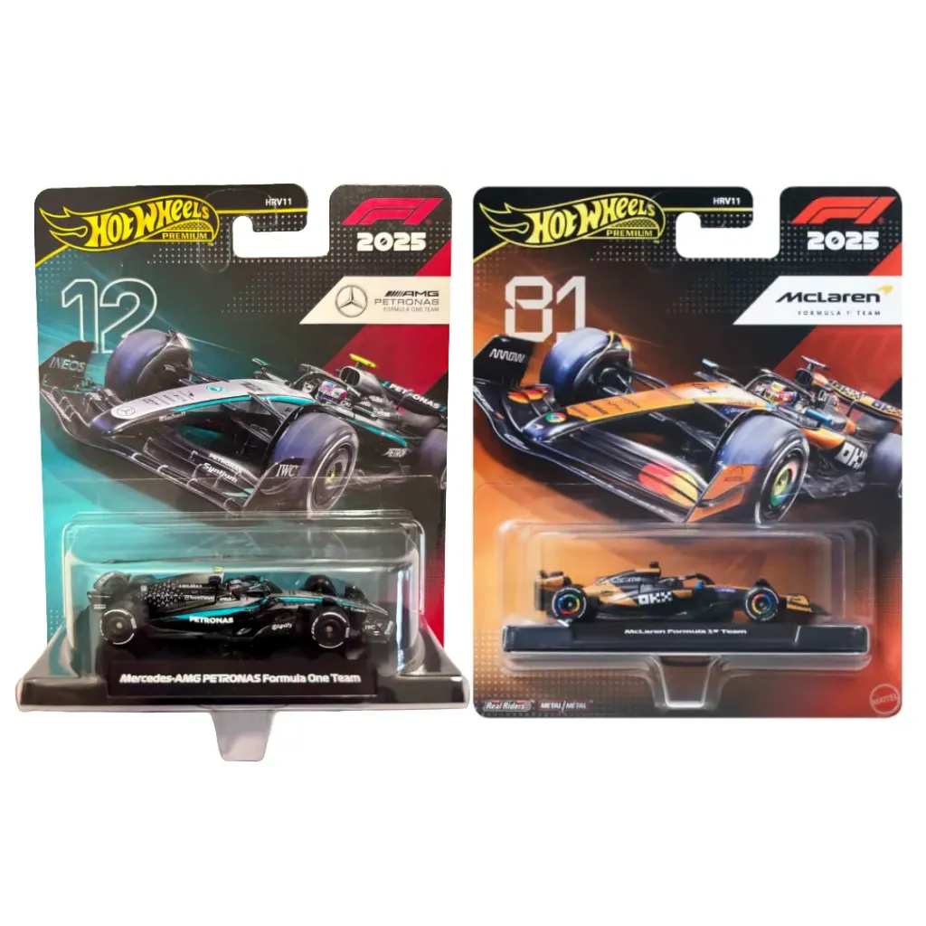 Hot Wheels Premium 1:64 F1 2025 Mercedes-AMG PETRONAS #12 Kimi Antonelli & McLaren Formula 1 Team #81 Oscar Piastri Diecast Car Combo