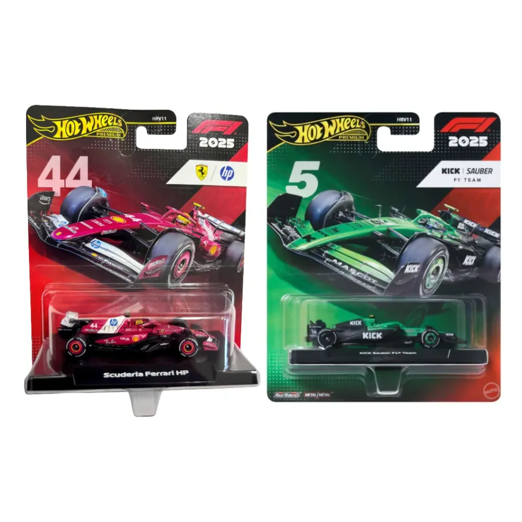 Hot Wheels Premium 1:64 F1 2025 Scuderia Ferrari HP #44 Lewis Hamilton & KICK Sauber F1 Team #5 Gabriel Bortoleto Diecast Car Combo