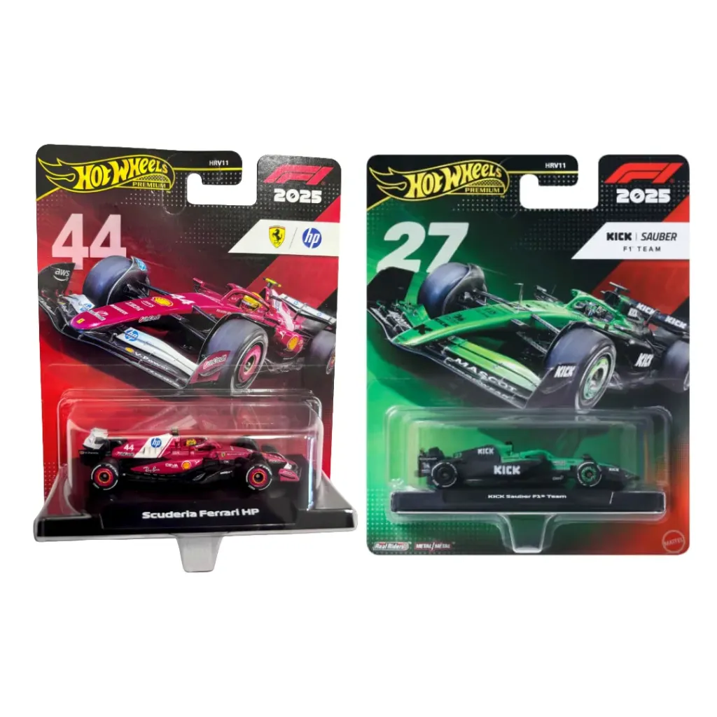 Hot Wheels Premium 1:64 F1 2025 Scuderia Ferrari HP #44 Lewis Hamilton & KICK Sauber F1 Team #27 Nico Hülkenberg Diecast Car Combo