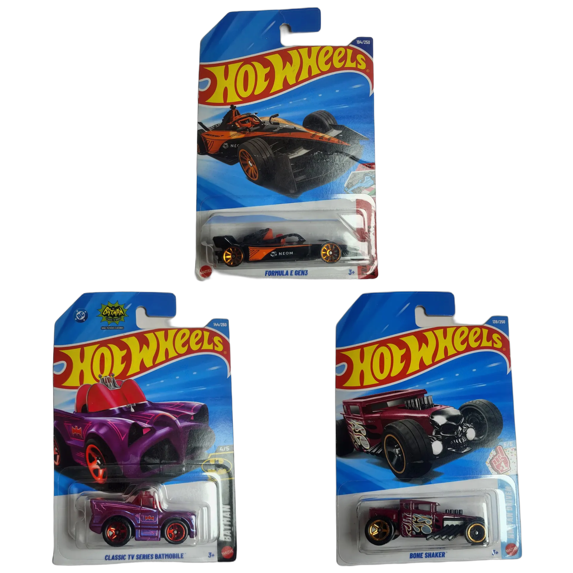 Hot Wheels Formula E Gen3 & Classic TV Series Batmobile & Bone Shaker - 1:64 Scale Diecast Car