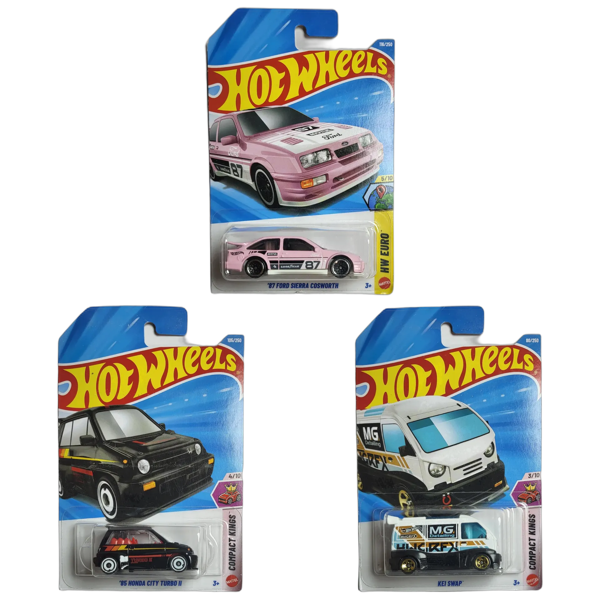 87 Ford Sierra Cosworth & 85 Honda City Turbo II & KEI SWAP - Hot Wheels 1:64 Scale Diecast Car Combo