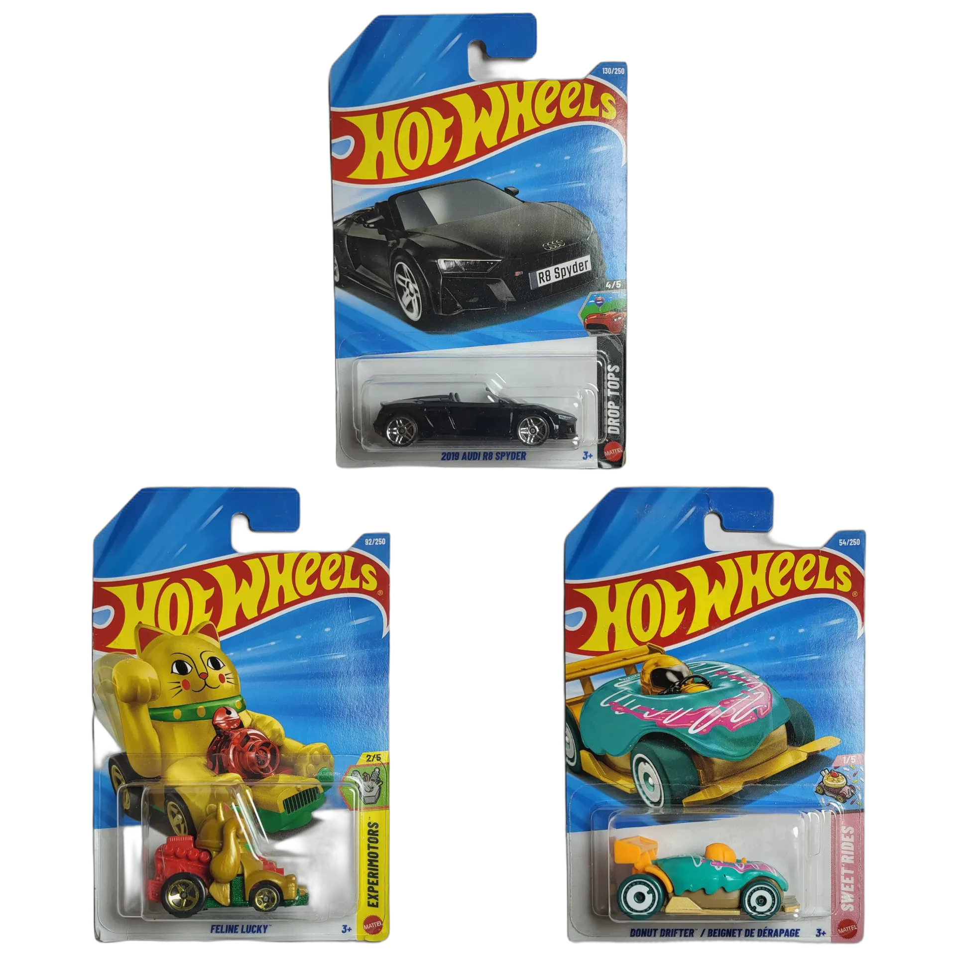 2019 Audi R8 Spyder & Feline Lucky & Donut Drifter - Hot Wheels 1:64 Scale Diecast Car Combo