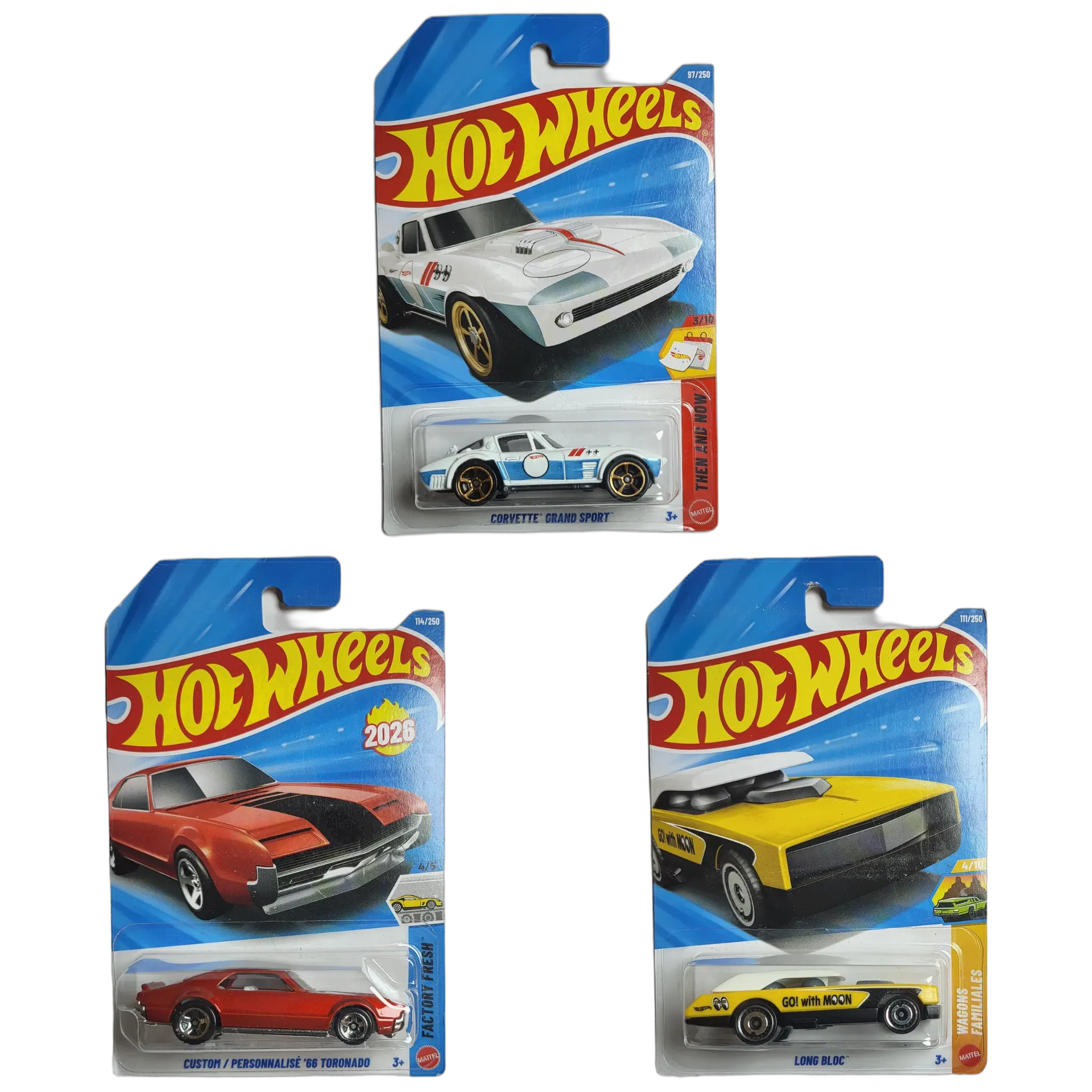 Corvette Grand Sport & Custom 66 Toronado & Long Bloc - Hot Wheels 1:64 Scale Diecast Car Combo