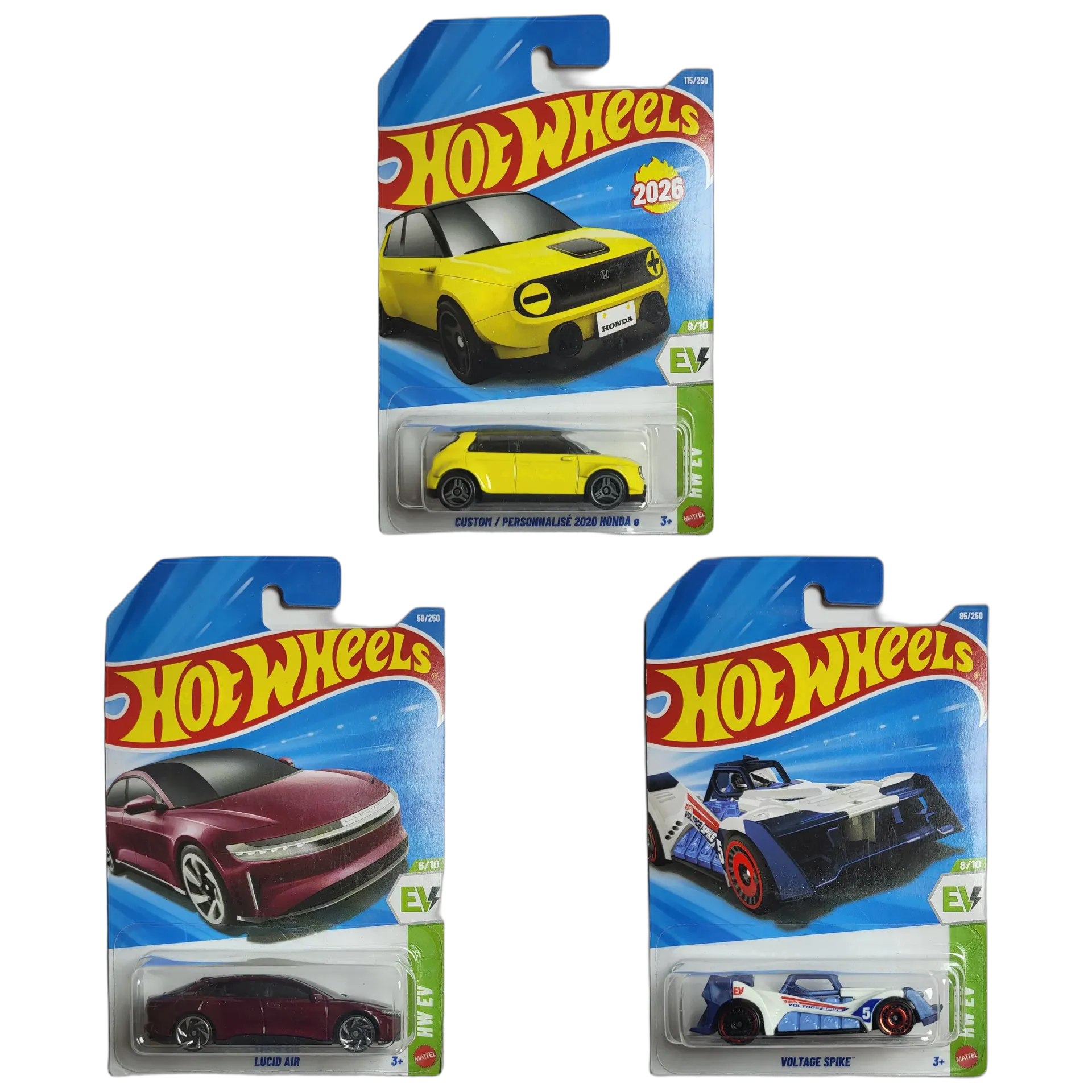 Custom 2020 Honda E & Lucid Air & Voltage Spike - Hot Wheels 1:64 Scale Diecast Car Combo