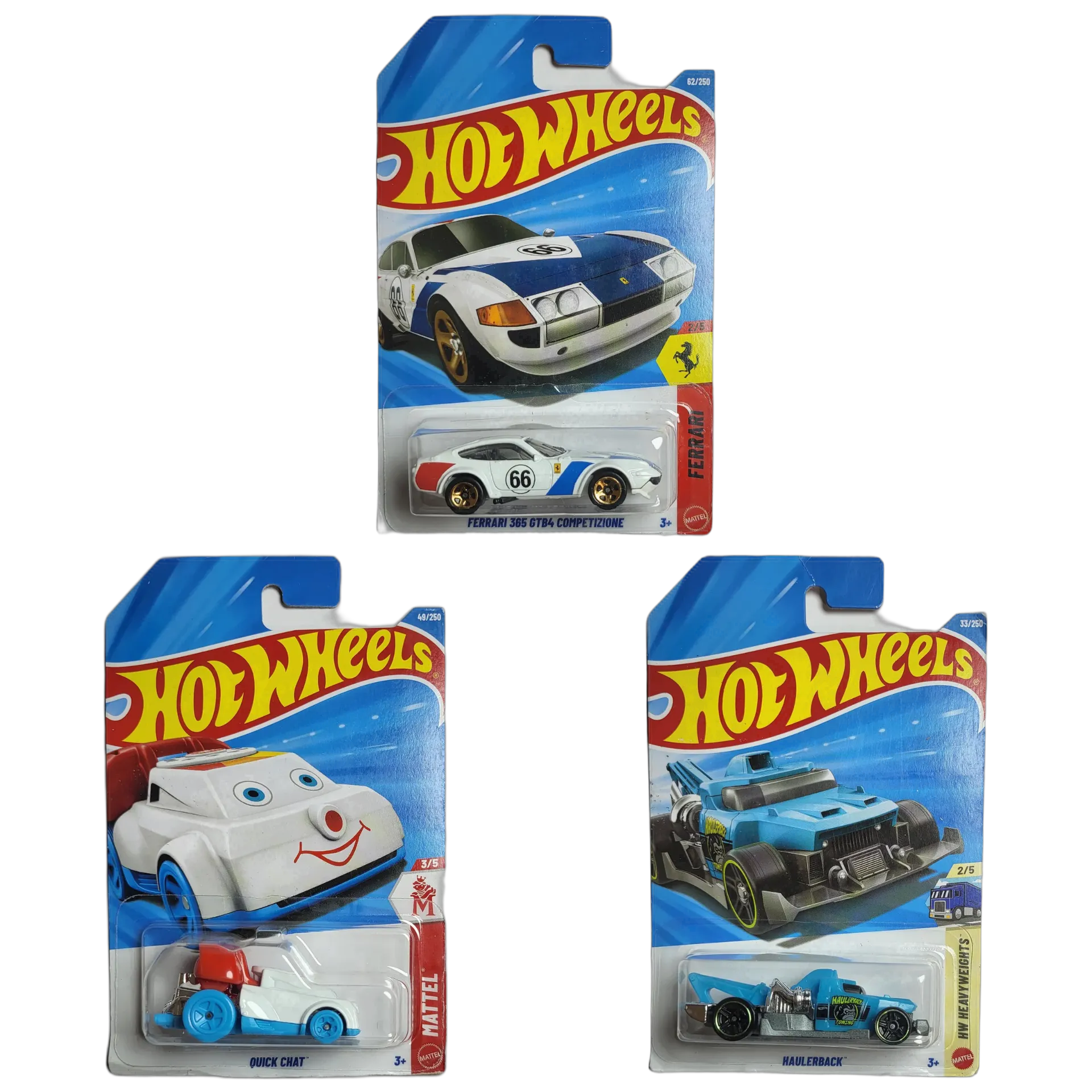 Ferrari 365 GTB4 Competizione & Quick Chat & HaulerBack - Hot Wheels 1:64 Scale Diecast Car Combo